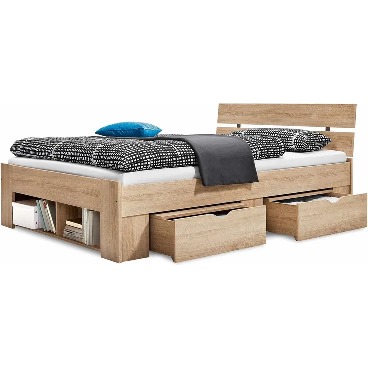 PINTO Stilvolles Kojenbett 140x200 cm - Komfortables Jugendzimmer Doppelbett in Eiche Sonoma Optik - 145 x 86 x 204 cm (B/H/T)