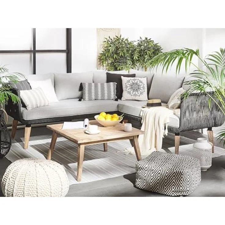 Beliani 'ALCAMO' Ecksofa Lounge Set, Akazienholz Schwarz – Bild 2