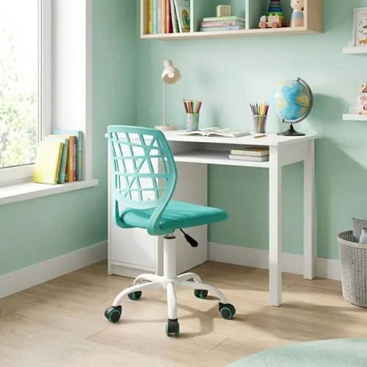 FurnitureR Kinder Schreibtischstuhl, höhenverstellbarer Drehstuhl mit kleinem Loch Rückenlehne Design, geeignet für Kinderzimmer oder Arbeitszimmer, grün I – Bild 6