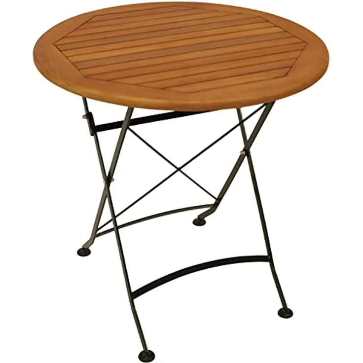 DEGAMO Garten-Essgruppe HOFGARTEN, (3-tlg), 2x Sessel, 1x Tisch rund 75cm, Stahl schwarz, Eukalyptus – Bild 4