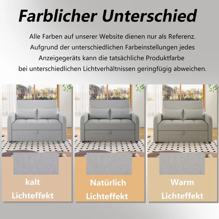 Klappsofa Schlafsofa ausziehbar Baumwoll-Leinen verstellbare Rückenlehne Gästebett Multifunktion Sofa-Bett,Grau – Bild 6