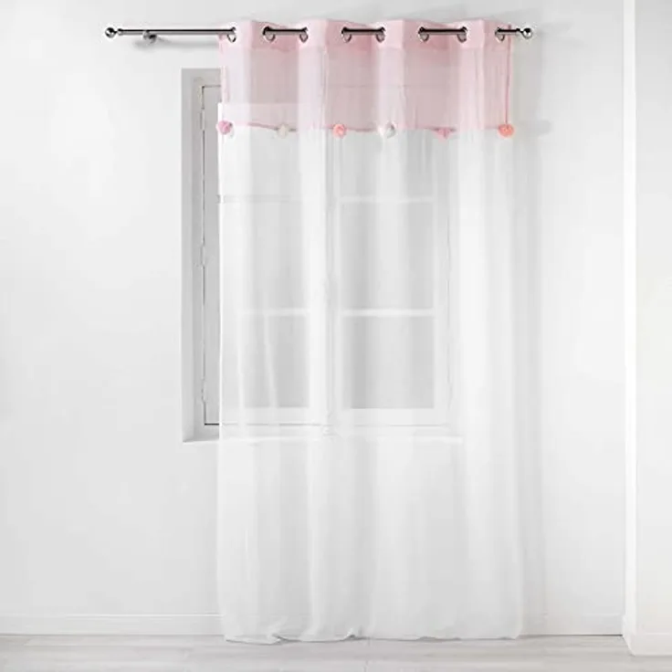 Kindergardine ELFIKA, mit Ösen und Pompons, 140x240 cm