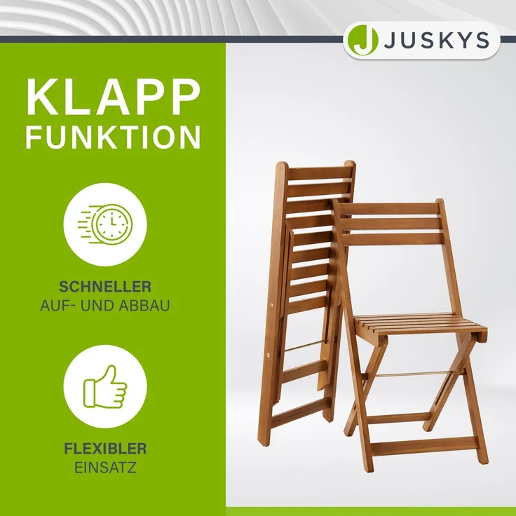 Juskys 'Bala' Balkonmöbel Set - Sitzgruppe 3 teilig für 2 Personen, klappbar, Akazienholz natur, 60 x 56 x 72 cm – Bild 4
