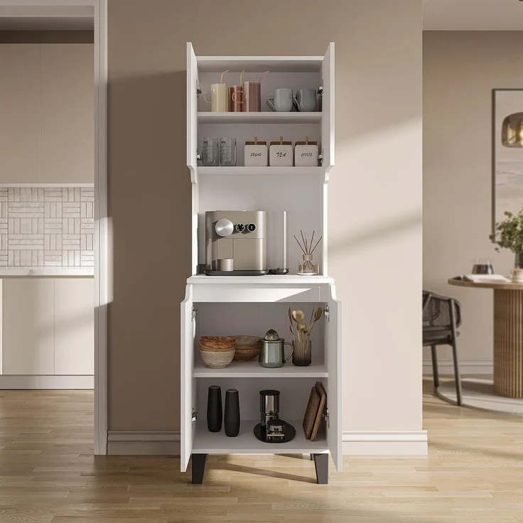 Roomart Küchenbuffet DEFNE mit Nische Kaffeebar Mikrowellenschrank Vorratsschrank, 5 Farben Offene Nische für Kaffeemaschine, 4 Türfächer – Bild 5