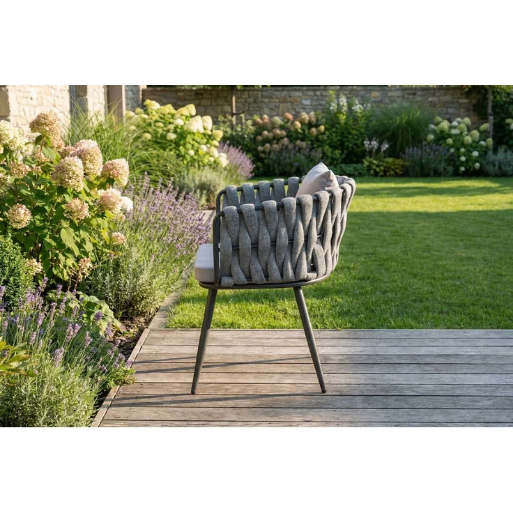 KAWOLA Gartenstuhl LUSHA Outdoor grau Rope hellgrau mit Kissen 78 x 63 x 62 cm – Bild 5
