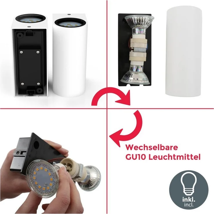 B. K. Licht - Wandlampe mit warmweißer Lichtfarbe, GU10 Fassung, je 5 Watt, 400 Lumen, Aussenlampe, Wandleuchte aussen, LED Strahler außen, Außenleuchte, Außenwandleuchten, 15,1 x 6,7 x 9,2 cm, Weiß – Bild 2