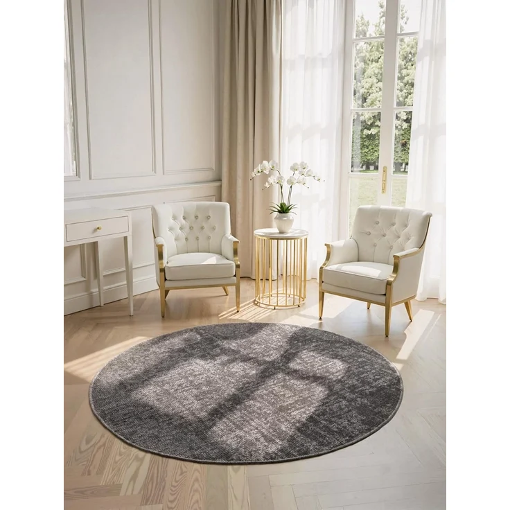 Elle Decoration Brilliance - Kurzflor Teppich Prisma, Wohnzimmerteppich mit Raster Design, Kachel, Quadrat Muster, Glänzender, Moderner Teppich für Wohnzimmer, Schlafzimmer - Silber Grau, Ø 200 cm