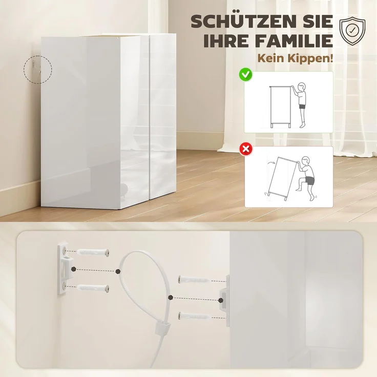 HOMCOM Sideboard (Beistellschrank, 1 St, Aufbewahrungsschrank), für Wohnzimmer, Küche 80 x 40 x 80 cm Hochglanzweiß – Bild 7