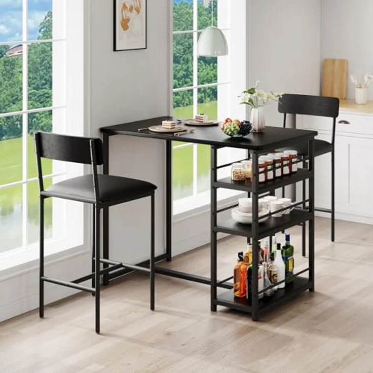 2er Set Barhocker, Barstuhl mit Rückenlehne & Fußstütze, Retro Barhocker mit Fußstütze, Bistrohocker 64cm Hohe, Küchenhocker Einfache Montage, Industrie-Design für Bistro, Küche, Esszimmer, Schwarz – Bild 8