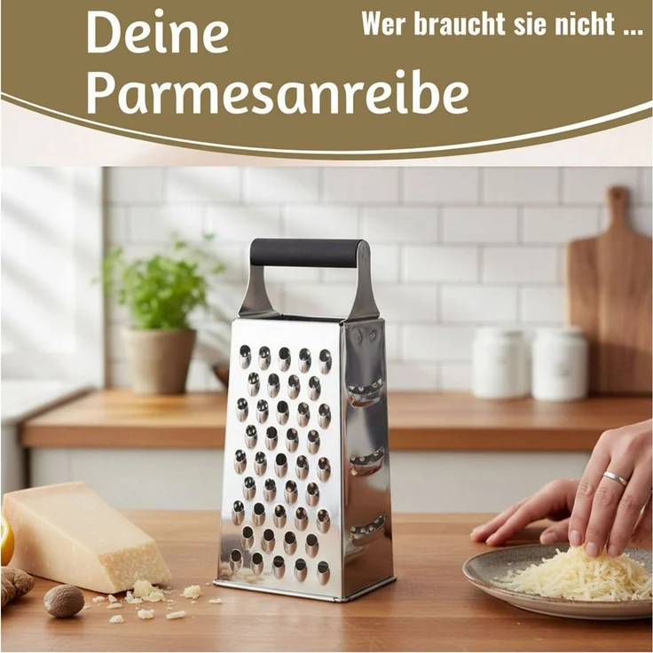 LS-LebenStil Vierkantreibe Edelstahl Gemüsereibe 24cm 4-fach Käsereibe Küchenreibe Gurkenhobel, Edelstahl, (Parmesanreibe Kartoffelreibe Käsereibe Käsehobel, 1-St, Obst Gemüse Kartoffeln Käse Hobel Raspel), zum Reiben, Schneiden, Raspeln und feinen Zer... – Bild 3