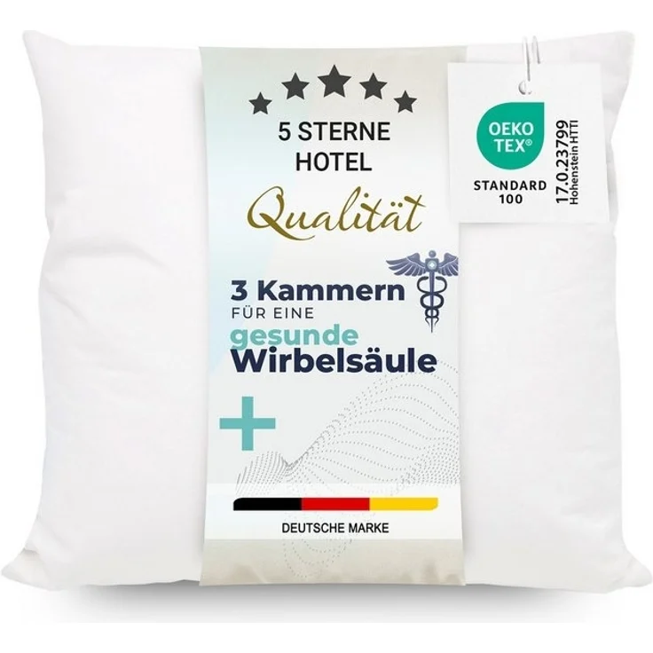 ZOLLNER Kopfkissen, Füllung: 90% Daunen, 10% Federn, Seitenschläfer, Rückenschläfer, 40 x 40 cm, 100% Baumwolle, vom Hotelwäschespezialisten – Bild 4