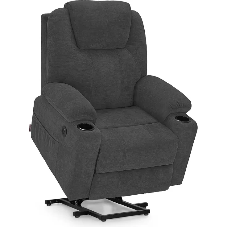 M MCombo elektrisch Aufstehhilfe Fernsehsessel Relaxsessel 7040 Massage Heizung elektrisch verstellbar USB-Anschluss (Chenille, Grau)