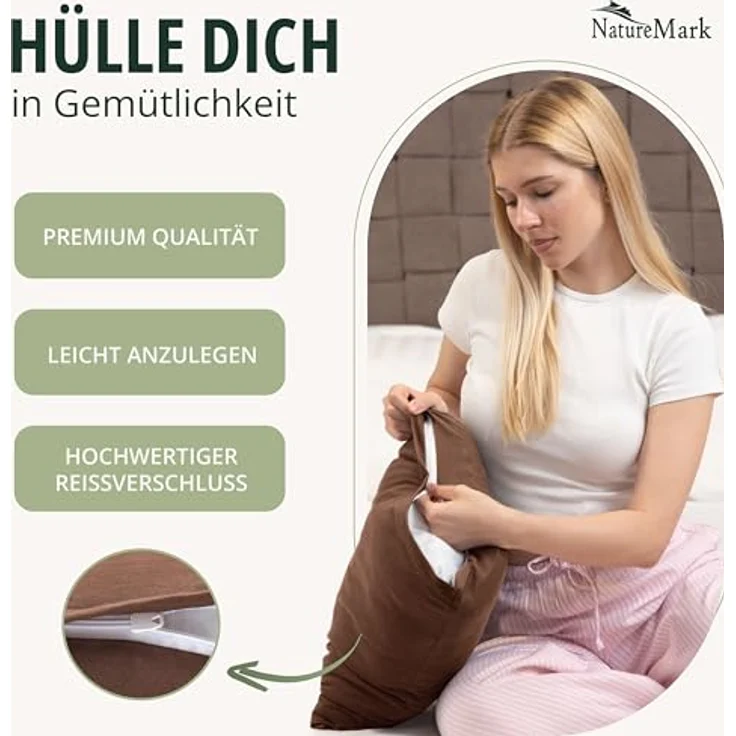 NatureMark Kissenbezüge 2er Pack Jersey Kissenbezug Kissenhülle, (2 Stück), Kissenhülle in vielen Größen und Farben (40 x 40 cm, Schoko braun) – Bild 6