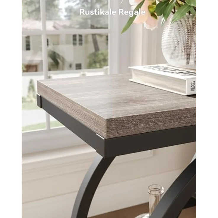 Beistelltisch, schmaler Beistelltisch mit 4 Ebenen großem Stauraum, moderner Nachttisch für Wohnzimmer, Homeoffice, Schlafzimmer, 2er Set, Grau – Bild 8