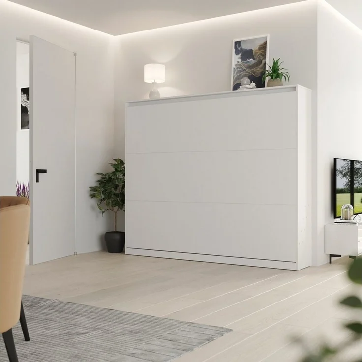 SMARTBett Schrankbett Wandklappbett 100/ 140/ 160x200 cm Weiß mit Gasdruckfedern, zwei Klickgurte – Bild 1