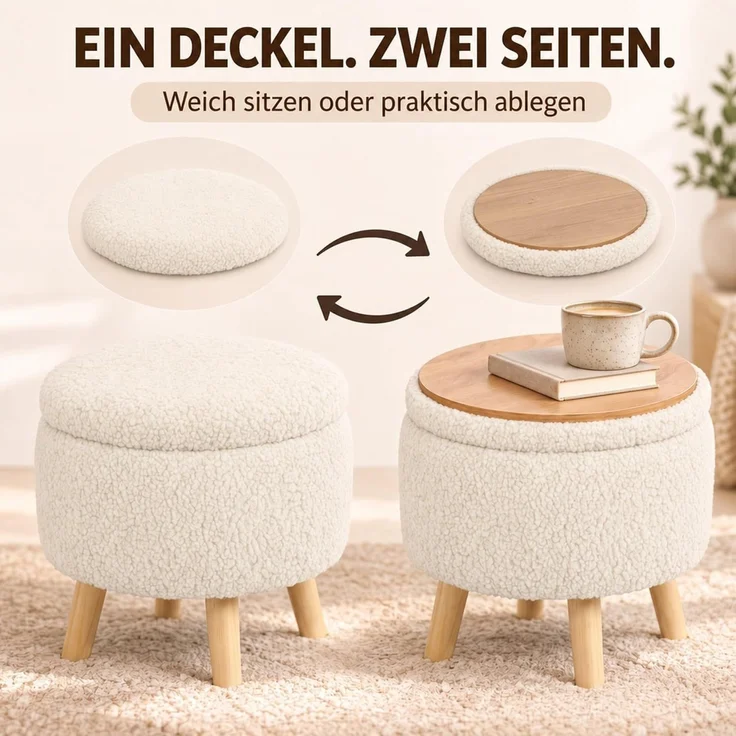 Relaxdays Hocker mit Stauraum Teddystoff – Bild 6
