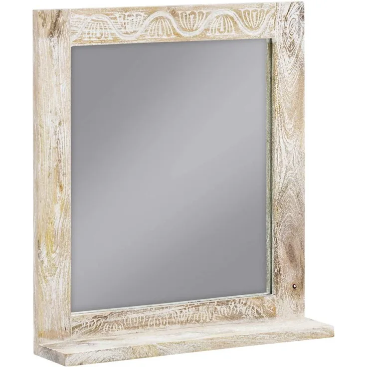Spiegel Wandspiegel Badspiegel massivum Bitna 65x70 cm Mango natur rechteckig mit Ablage Holzspiegel unbeleuchtet Gäste-WC Flur