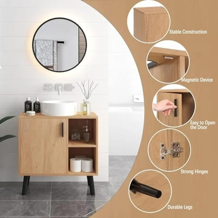 EUGAD Badmöbel-Set, (3-St), Unterschrank mit Tür, Badschrank mit 2 Spiegeln, kommode mit Regal – Bild 6