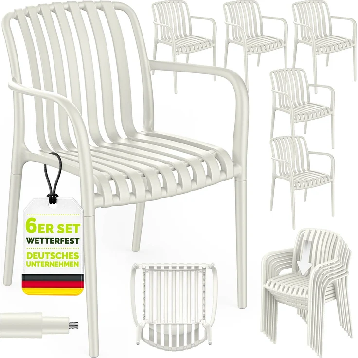 tillvex® Gartenstühle 6er Set Stapelbar Wetterfest mit Armlehne | Outdoor Stühle bis 120kg belastbar | Gartenstühle Outdoor | Terrassenstuhl Gartenmöbel Balkon Garten Terrasse – Bild 6