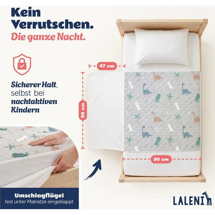 Matratzenauflage Bettunterlage wasserdicht Kinder, knisterfreie Matratzenauflage Laleni, mit rundum Gummizug oder seitliche Einstecklaschen – Bild 4