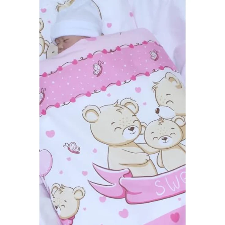 Kinderwagenset Baby Bettwäsche für Kinderwagen Bezüge Decke Kissen 2-4 tlg (Rosa, 2 tlg) – Bild 3