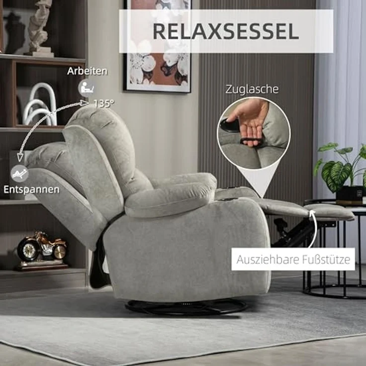 HOMCOM Relaxsessel Fernsehsessel mit Liegefunktion, Ruhesessel mit Wippfunktion (Sessel, 1-St, Liegesessel), für Wohnzimmer, Braun – Bild 4