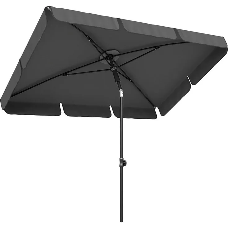 Outsunny Sonnenschirm rechteckig Balkonschirm mit 3-facher Neigung 8 Streben, LxB: 183x122 cm, rechteckig Balkonschirm, Strandschirm, für Strand Balkon Garten, 183 x 122 x 222 cm, Dunkelgrau