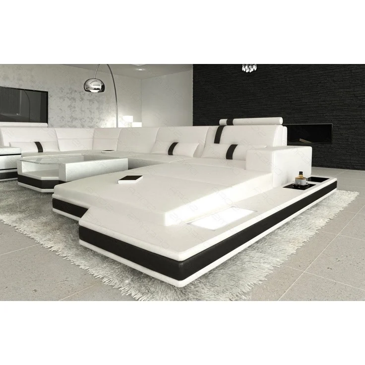 Sofa Dreams - Ledersofa Wohnlandschaft Messana - Ledermix - weiß-schwarz - Rechts – Bild 4