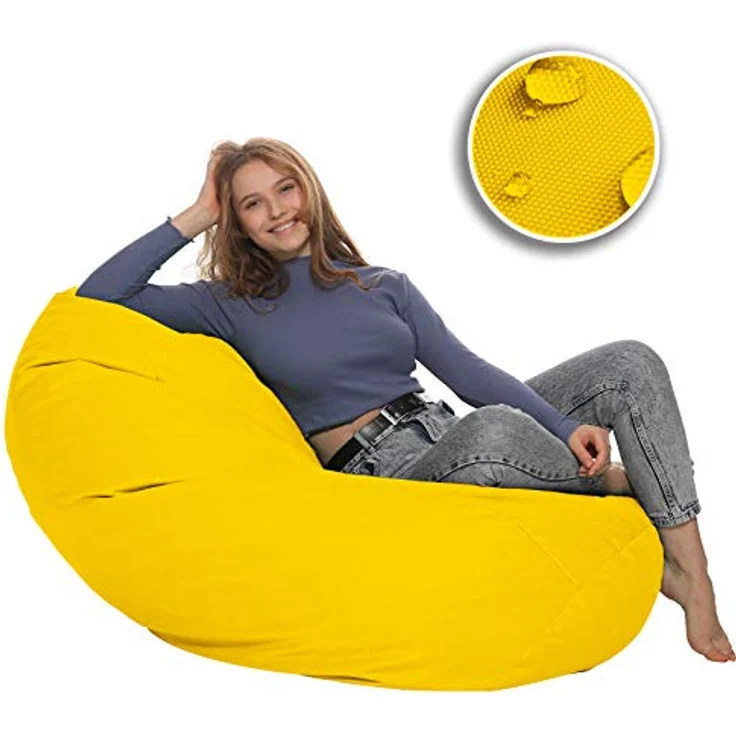HomeIdeal - Sitzsack XXL Bodenkissen für Erwachsene & Kinder - Geeignet für Gaming oder Entspannen - Indoor wie Outdoor da er Wasserfest ist - mit EPS Perlen, Farbe:Gelb, Größe:XL – Bild 6