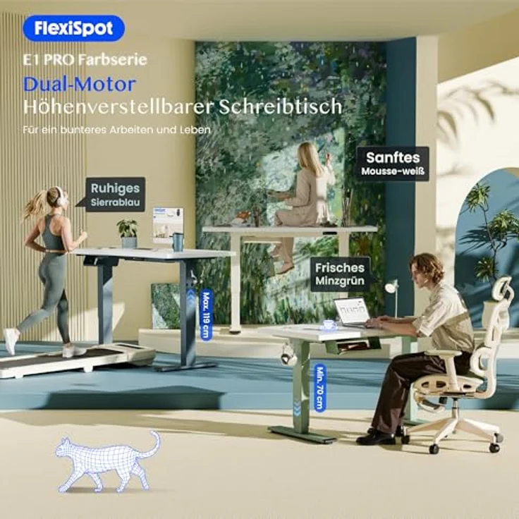 FLEXISPOT Höhenverstellbarer Schreibtisch 180x80 cm mit 2 Motoren & 25MM einteiliger Tischplatte,ergonomischer Bürotisch - Walnussbraun, Mousseweiß Gestell – Bild 4