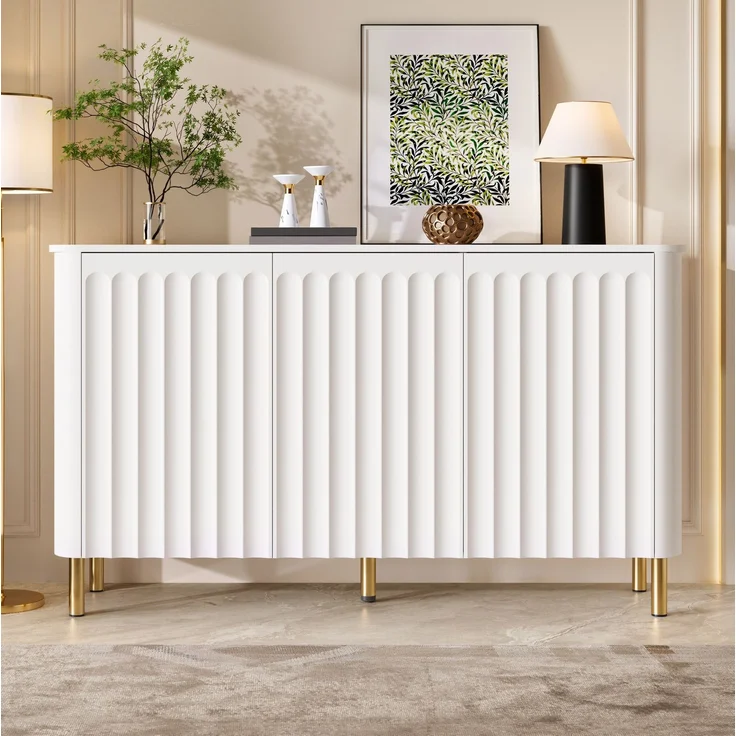 DESVIAE Sideboard Weiß aus MDF – 135x78x36 cm – 3 Türen, Metallfüße – Bild 3