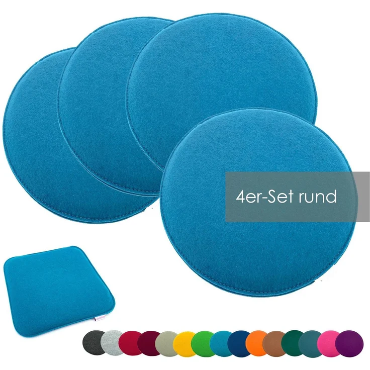 heimtexland ® Sitzkissen Set Filz Stuhlkissen Stuhlauflage Filzkissen Stuhl Polster Kissen Typ631 4er Set 35 cm Rund Aqua – Bild 1