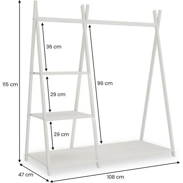 IDIMEX Kinderkleiderschrank LOTTE Kinderzimmer Garderobe mit 4 Ablageböden freistehend Holz weiß – Bild 2