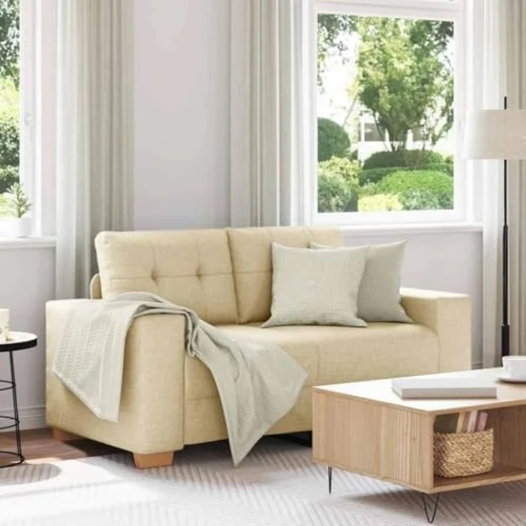 vidaXL Zweisitzer-Sofa Creme 120 cm Stoff 4105075 – Bild 2