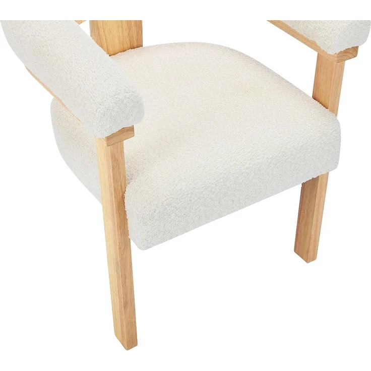 Vente-unique - Stuhl mit Armlehnen 2er-Set - Bouclé-Stoff & Kautschukholz - Weiß & Holzfarben - LIVELIA von Pascal MORABITO – Bild 7