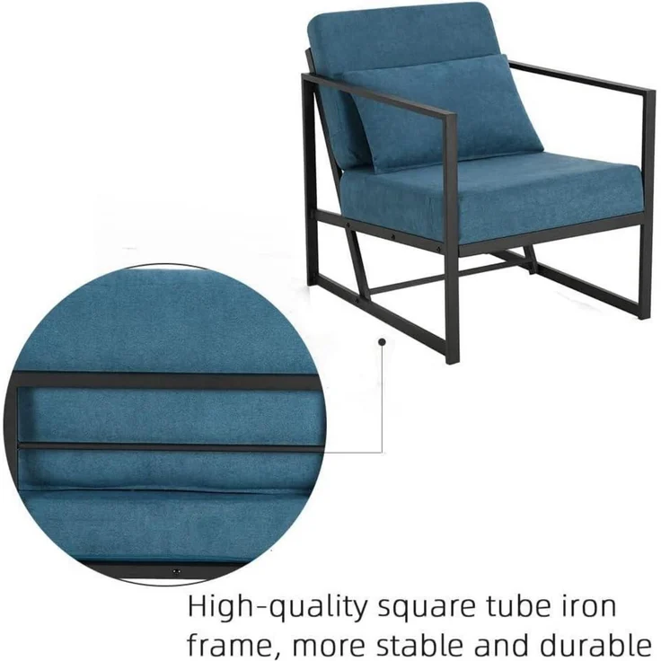 Sessel Cocktailsessel Polstersessel Leinen Eisengestell 1 Sitz Blau – Bild 9