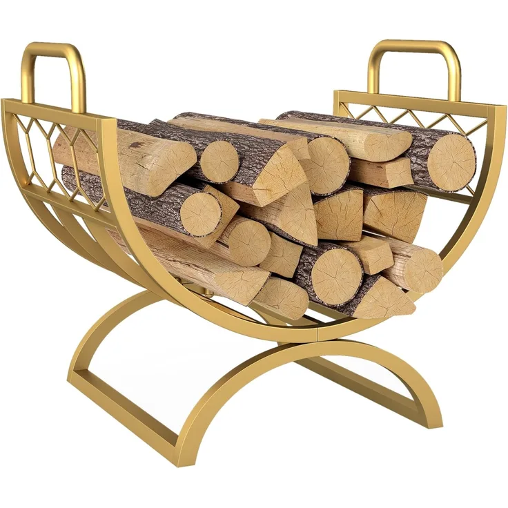 Outsunny Kaminholzregal goldfarbenes Wabendesign, BxTxH:46x36x41 cm, (Holzlager, 1-St, Feuerholzständer), pulverbeschichtetes Metall