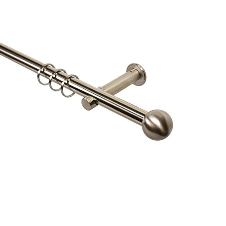 iso-design Gardinenstange Farbe Edelstahl Wandmontage 16 mm Endstück Kugel, Ø 16 mm, 1-läufig, Fixmaß, Metall, Rohr aus Edelstahl – Bild 2