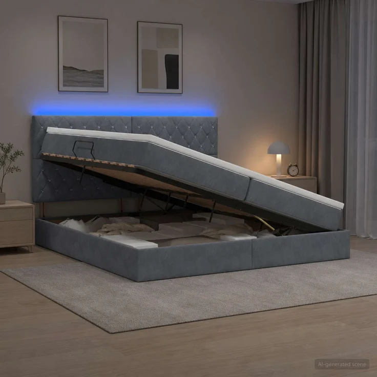 vidaXL LED-Speicherbett mit Matratze Dunkelgrau 200 x 200 cm Samt 3460093 – Bild 4