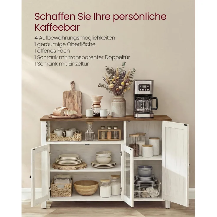 VASAGLE Küchenschrank, 33 x 110 x 75 cm, Aufbewahrungsschrank im Landhausstil, für Esszimmer oder Küche, braun-weiß – Bild 4
