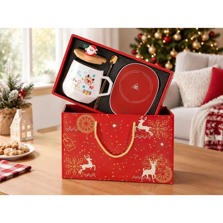 Keramik Kaffeebecher Geschenkset mit Weihnachtsmann Motiv Weihnachtstasse Rot 28 x 16 x 23 cm – Bild 2