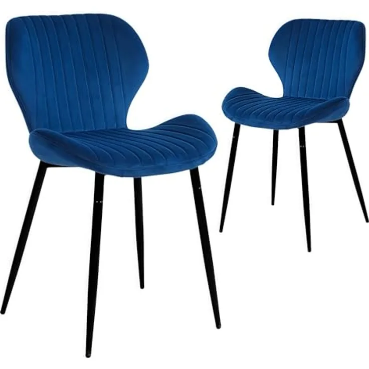 CangLong Mid-Century-Moderne Esstühle im 2er-Set, Polsterküchenstühle für Esszimmer, Samt-Bequemstuhl mit Metallbeinen, für Küche, Essbereich, Wohnzimmer, Blau