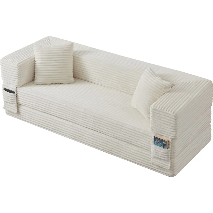 ZUBALIYA Schlafsofa, mit Schlaffunktion, H 60 × T 200 × B 76 cm, Weiß, Schaumstoff – Bild 2