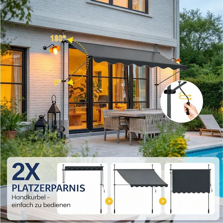 Ferghana Klemmmarkise Klemmmarkise Ohne Bohren, Balkonmarkise Höhenverstellbar (Sonnenschutz Wasserdicht UV-beständig, Sonnenmarkise für Terrasse Balkon Garten) Sichtschutz Markise – Bild 4