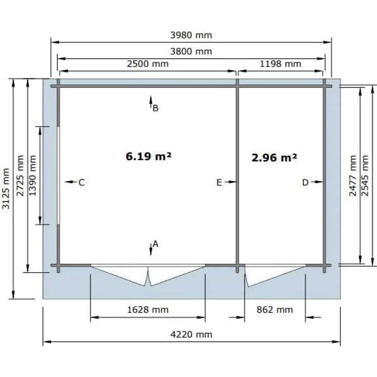 McGarden Gartenhaus Gotland 400 x 275 cm mit 2 Räumen – Bild 6