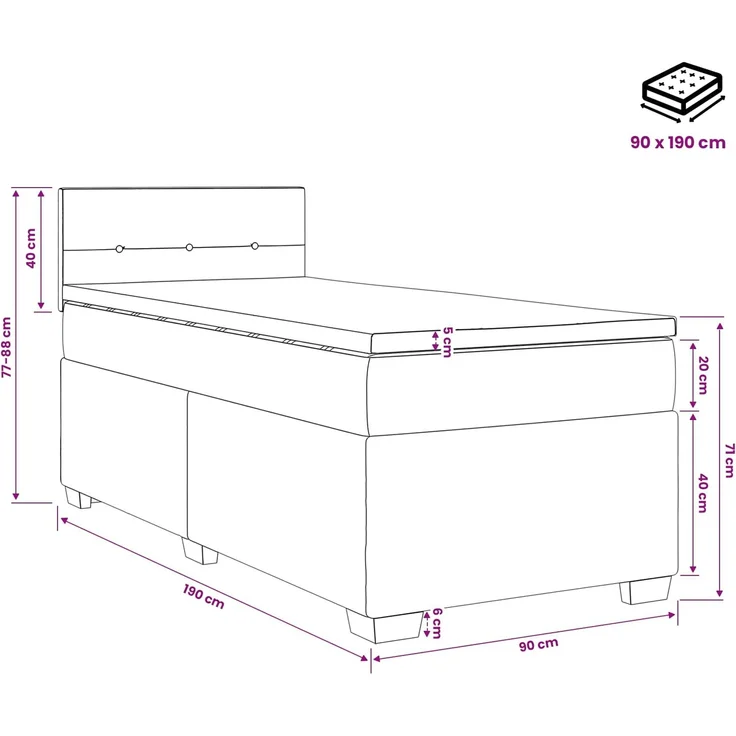 vidaXL Boxspringbett mit Matratze Dunkelblau 90 x 190 cm Samt 3450624 – Bild 11