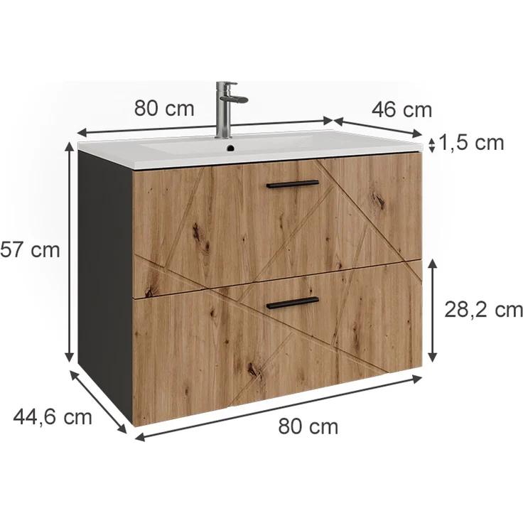 Waschbeckenunterschrank Irma Anthrazit/Goldkraft Eiche 2-teilig Vicco – Bild 2