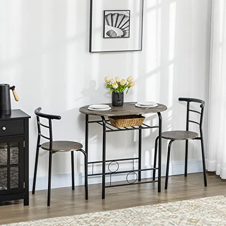 HOMCOM Essgruppe, 3-teiliges Set mit ovalem Tisch und 2 Stühlen, Schwarz, platzsparend mit Ablagefach, für Esszimmer und Küche – Bild 2