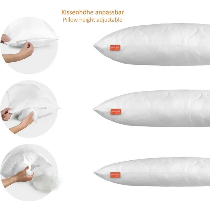 sleepling Kopfkissen Basic 100, in 40x80 cm, 80x80 cm und vielen weiteren Größen, Füllung: Kunstfaserfüllung, Bezug: 100% Mikrofaser, Seitenschläfer, Rückenschläfer, Bauchschläfer, auch als Set erhältlich, 4-tlg, orthopädisch, waschbar bis 60°C, Füllme... – Bild 2