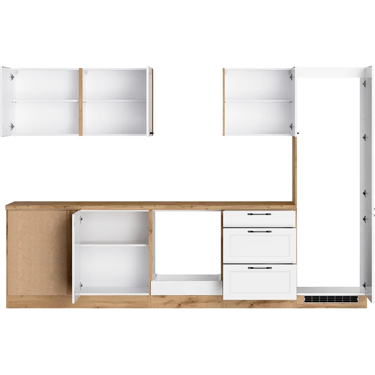 Winkelküche 300/240 cm in weiß und Eiche, Arbeitsplatte in Eiche, MONTERREY-03 – Bild 4